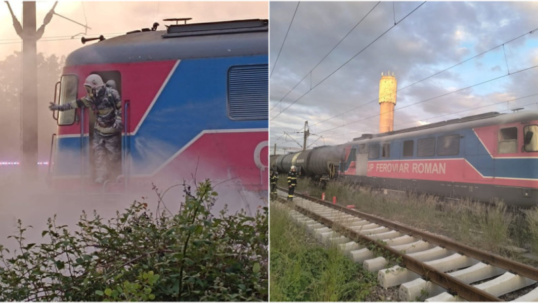Incendiu la o locomotivă cu 36 de vagoane de titei în Prahova